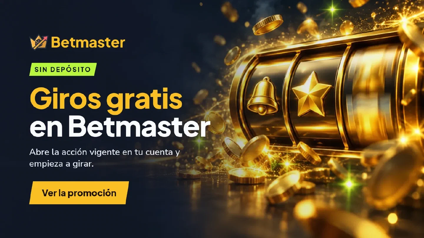 Giros gratis sin depósito en Betmaster con rodillos y monedas doradas